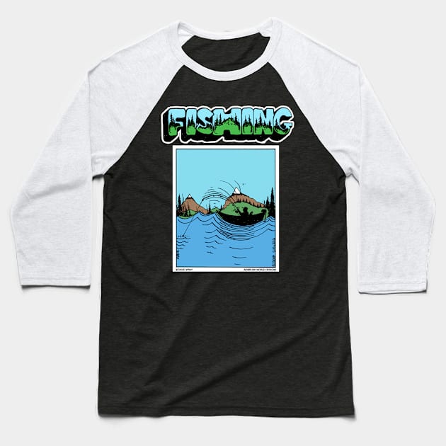 Fisherman Boating Out On The Lake Fishing Novelty Gift Baseball T-Shirt by Airbrush World